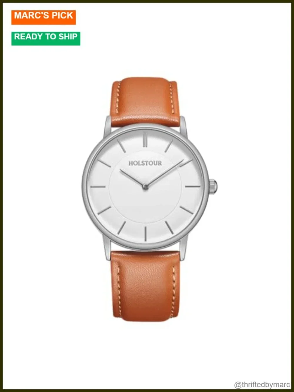 Minimalist Analog Quartz Wrist Watch with Leather Strap, 40mm Case